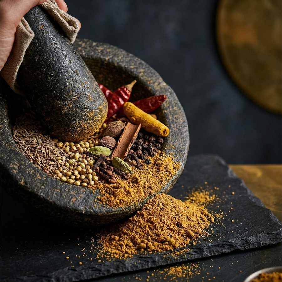 House garam and biryani masala ground from raw whole spices