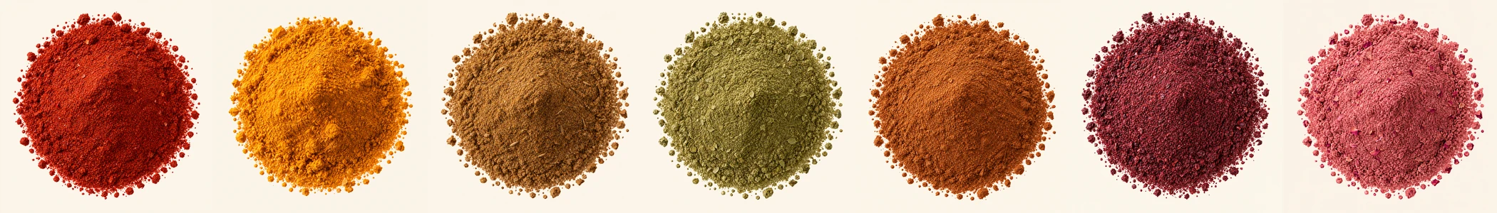 Seven Buraq spices, from chilli red to rose petal